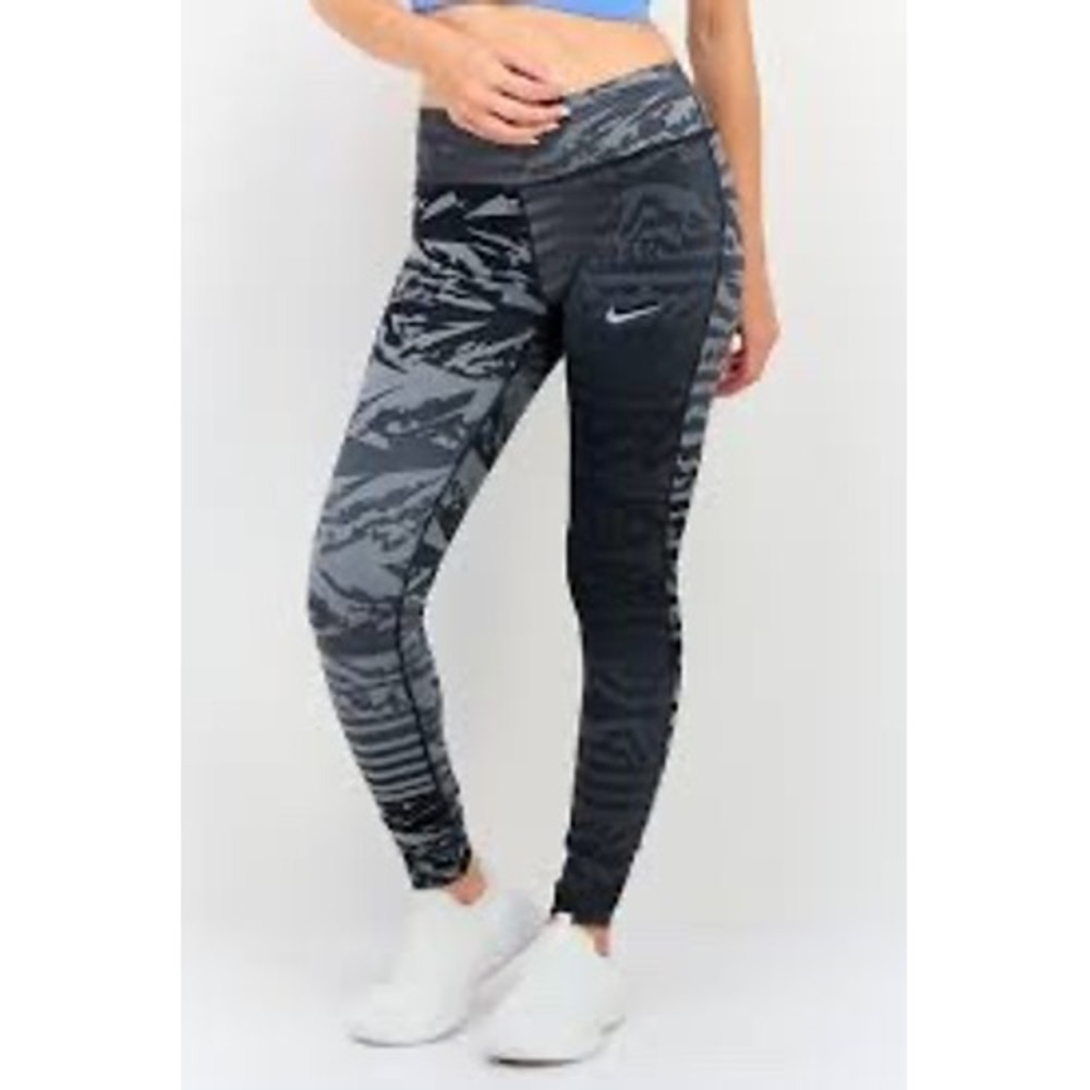 Nike Dri-FIT Womens Running Leggings Grey Black Graphic Print Tights Small